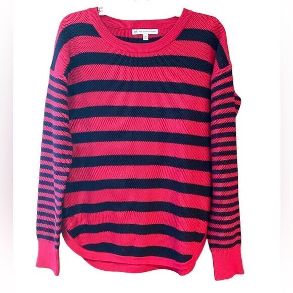 Southern Tide Sz M Raspberry Pink Blue Stripe Classic Cashmere Cotton Sweater - Picture 1 of 8